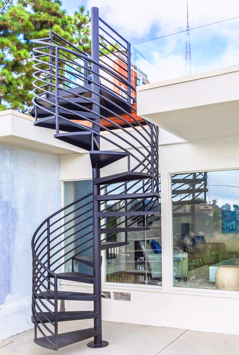 steel spiral staircase horizontal railing