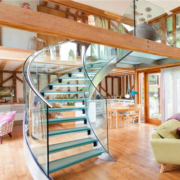 glass railing curved staircase