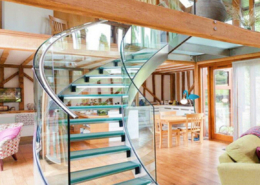 glass railing curved staircase