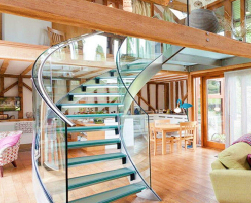 glass railing curved staircase