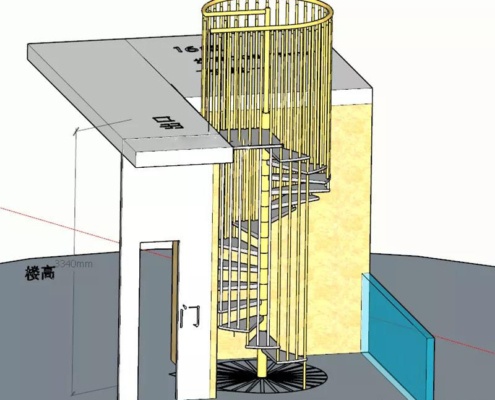 3d drawing for 304bird cage staircase case study image-stainless steel titanium gold staircase