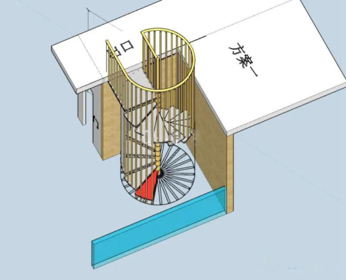 3d drawing for 304bird cage staircase2 case study image-stainless steel titanium gold Non-fingerprint bright staircase