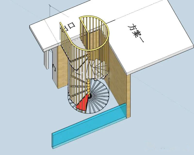 3d drawing for 304bird cage staircase2 case study image-stainless steel titanium gold Non-fingerprint bright staircase