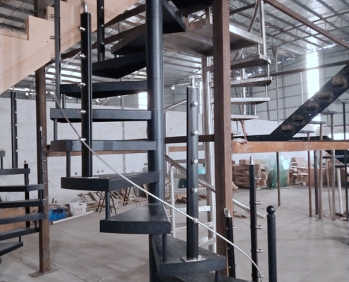 factory picutre-steel spiral staircase with wooden treads iron railing