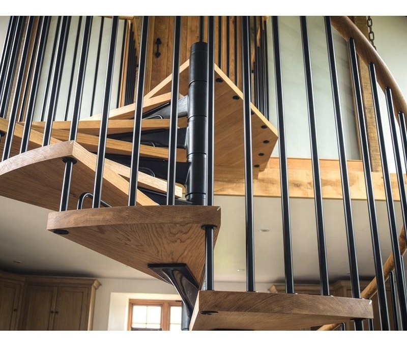 factory picutre-steel spiral staircase with wooden treads iron railing